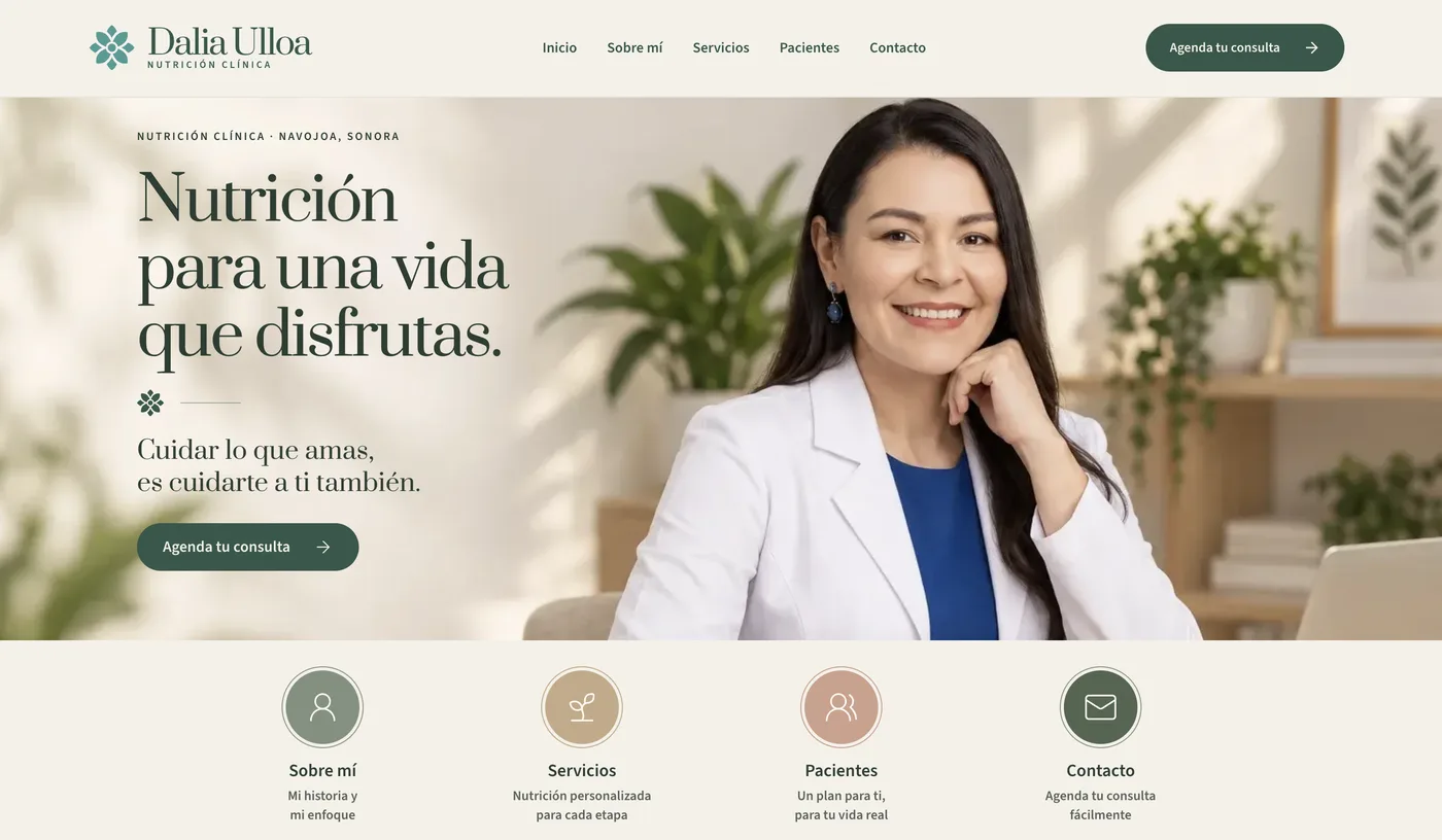 Captura real del sitio web de Dalia Ulloa Nutrición Clínica